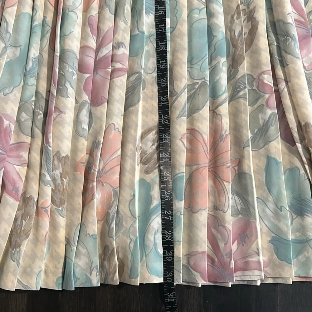 Vintage Andrea Gayle Floral & Houndstooth Midi Pleated Skirt Size Large